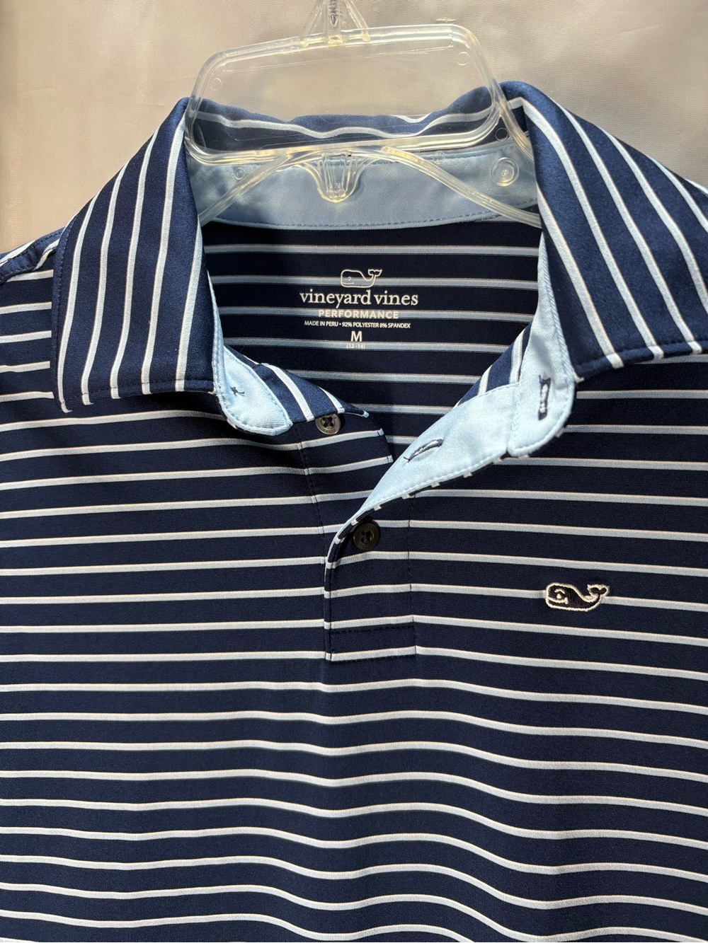 Vineyard Vines Boys Navy and Light Blue Striped Performance Polo Size M 12-14